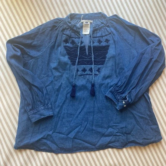 NWT Anthropologie Ne Quittez Pas Embroidered denim top - Picture 3 of 5